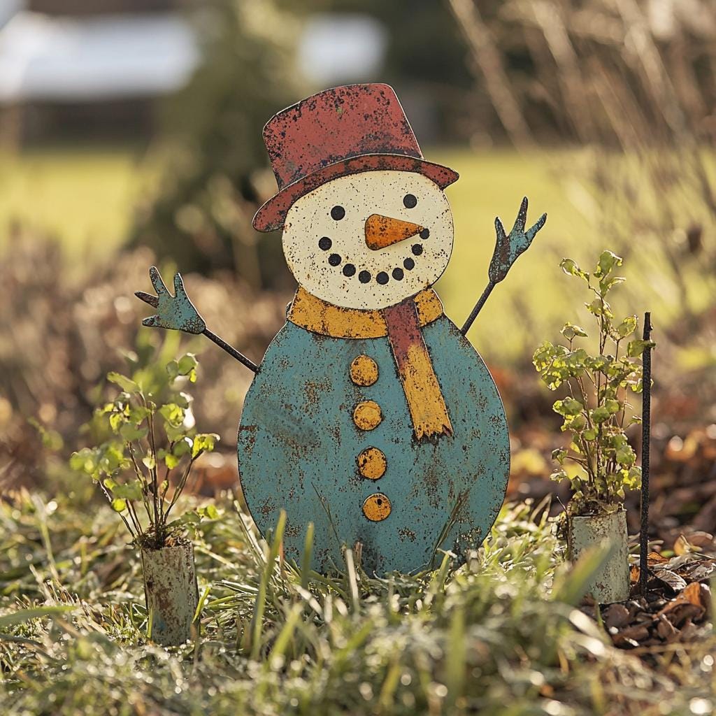 Joyful Snowman with Welcoming Wave - Garden Stake