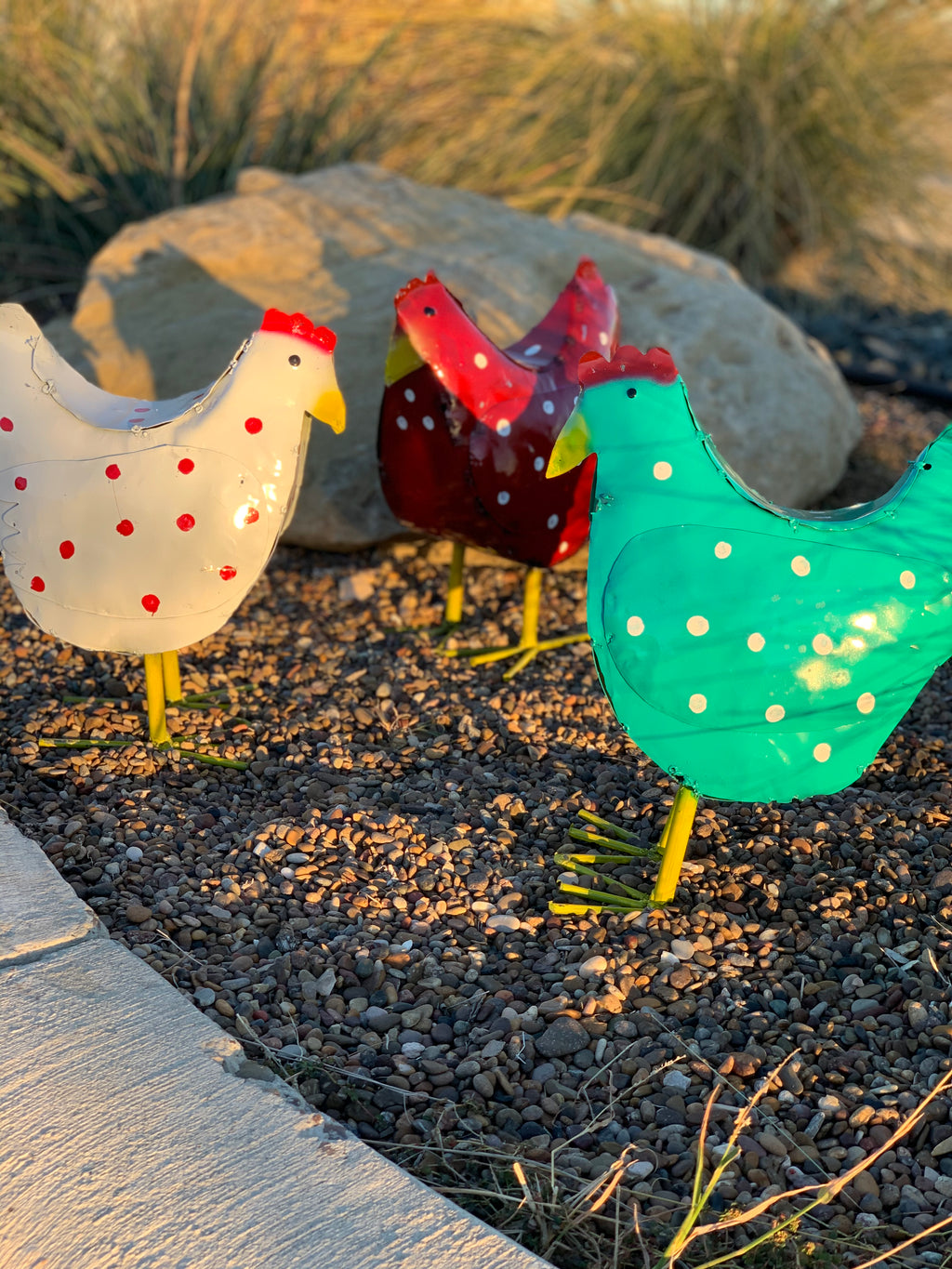16" Colorful Metal Chicken – Handmade Garden & Yard Art