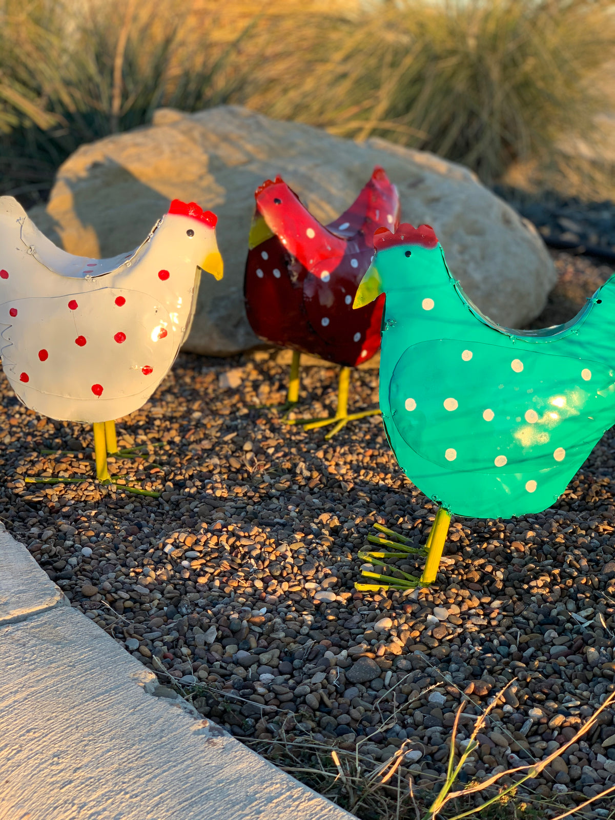 16" Colorful Metal Chicken – Handmade Garden & Yard Art