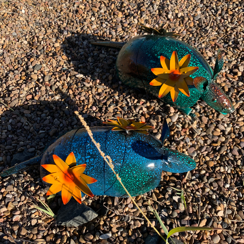 14” Handmade Metal Armadillo Garden Decor