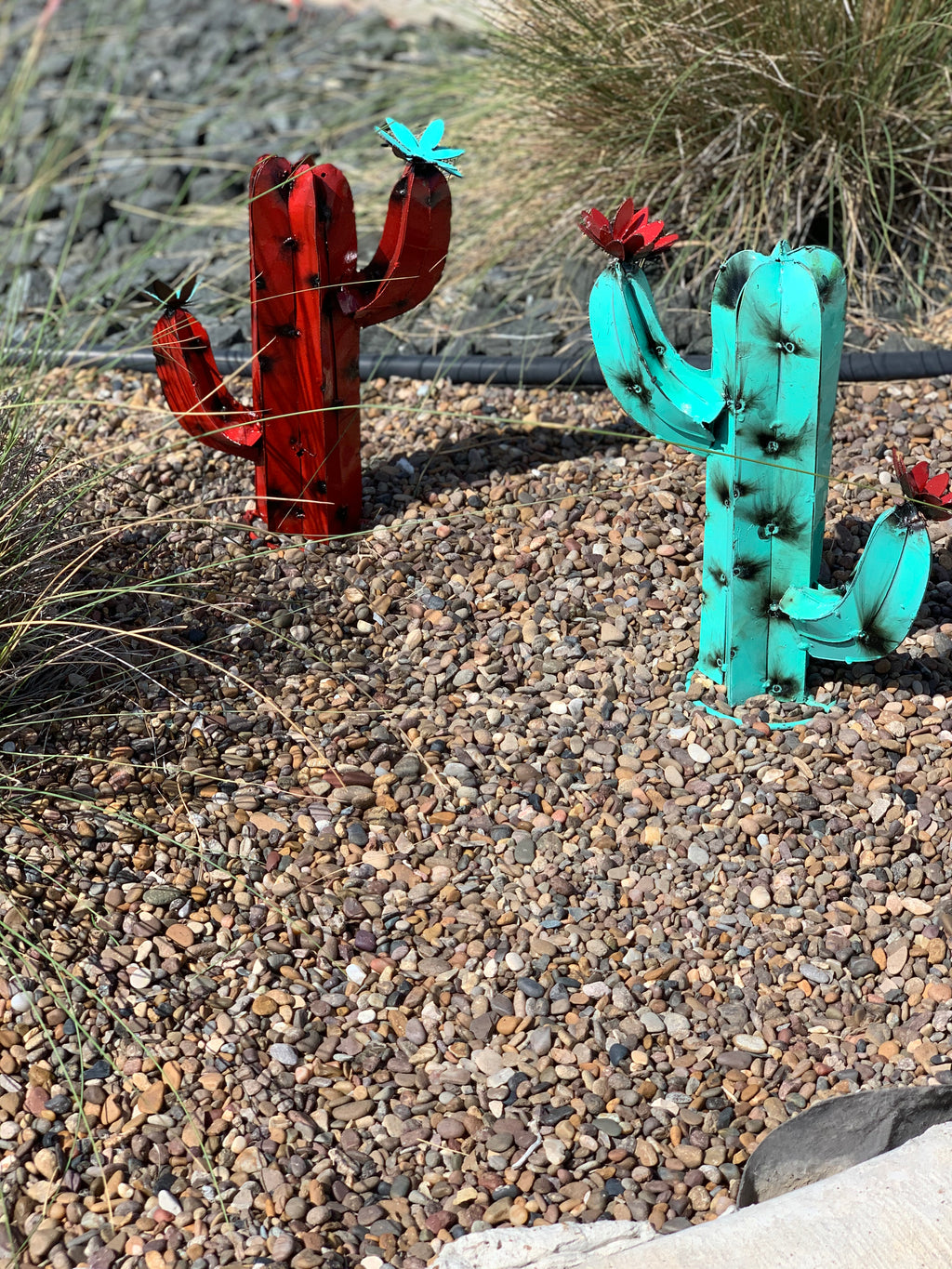 13” Mini Metal Saguaro Cactus – Colorful Southwestern Garden Art