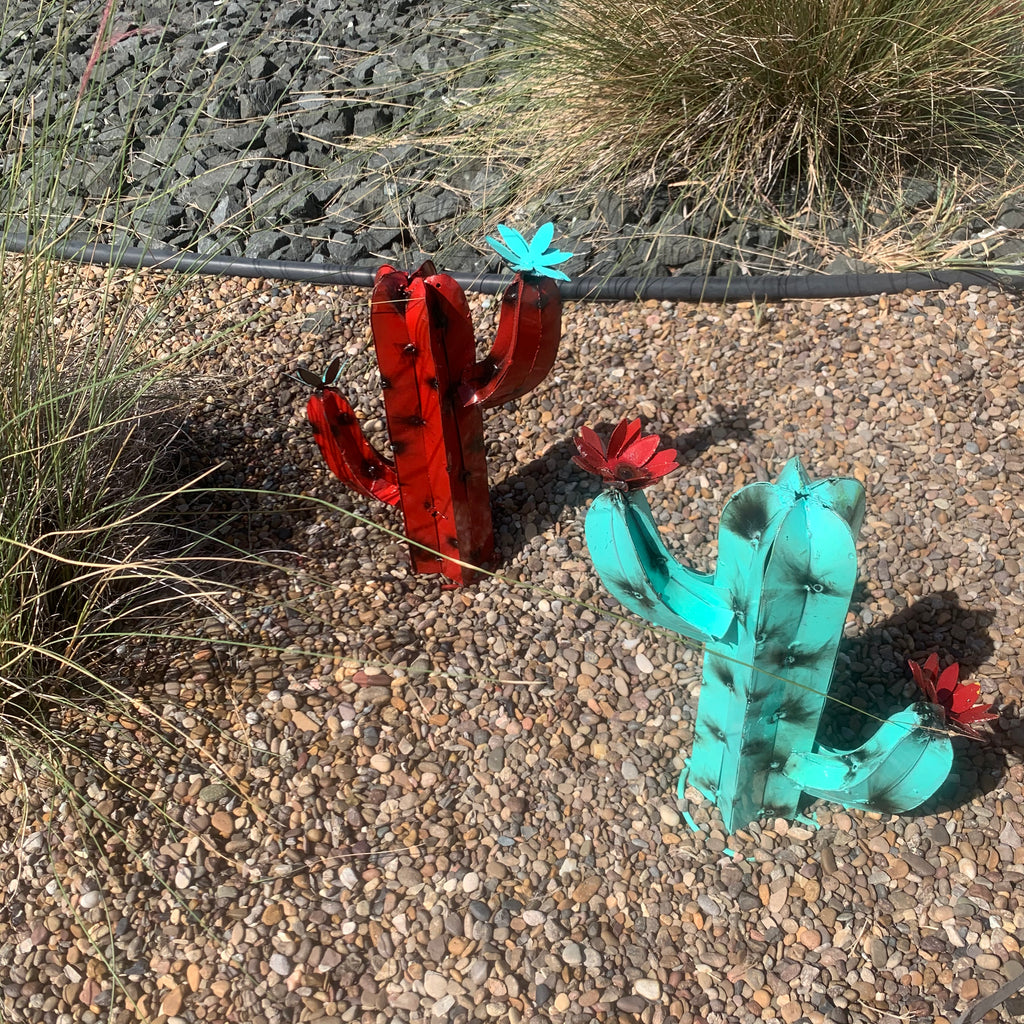 13” Mini Metal Saguaro Cactus – Colorful Southwestern Garden Art