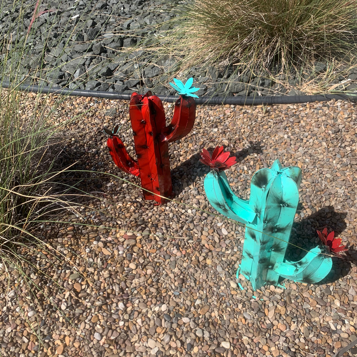 13” Mini Metal Saguaro Cactus – Colorful Southwestern Garden Art