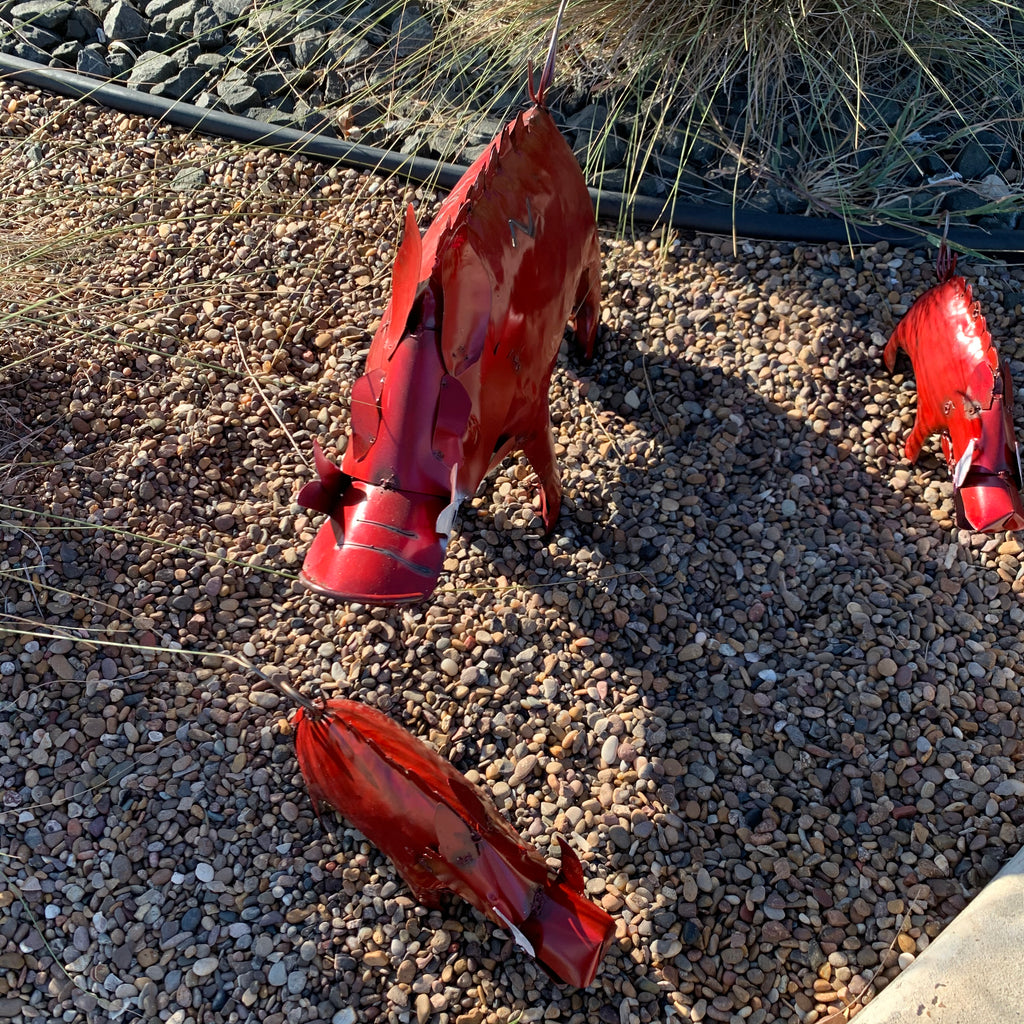Set of 3 Rustic Red Metal Javelina Garden Sculptures