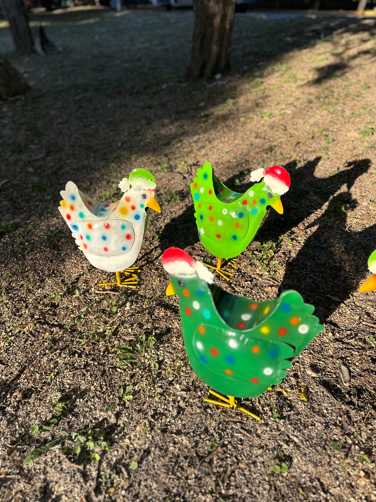 16" Handmade Metal Christmas Chicken – Colorful Holiday Garden Art
