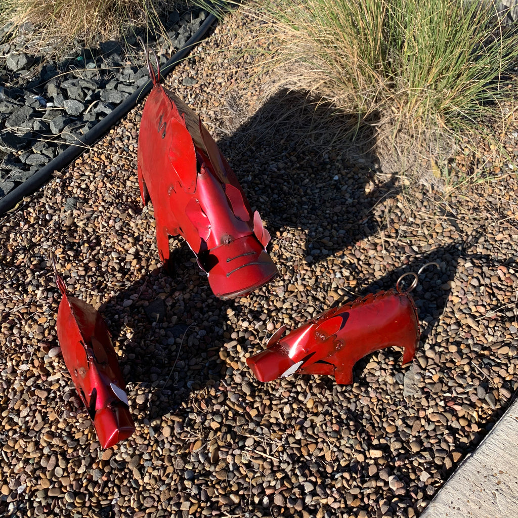 Set of 3 Rustic Red Metal Javelina Garden Sculptures