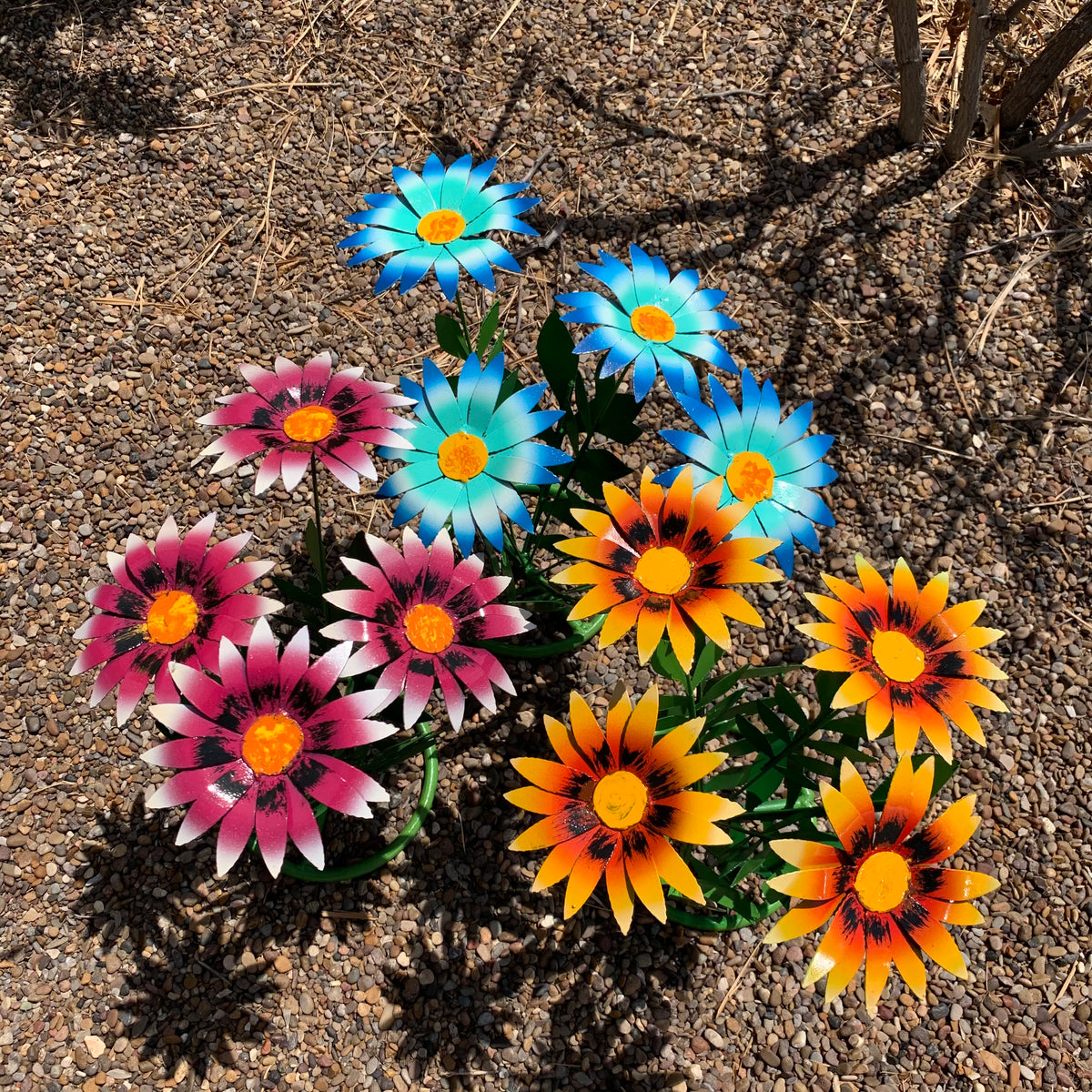 Colorful Handmade Metal Daisy Garden Flowers – 16” Outdoor Yard Art