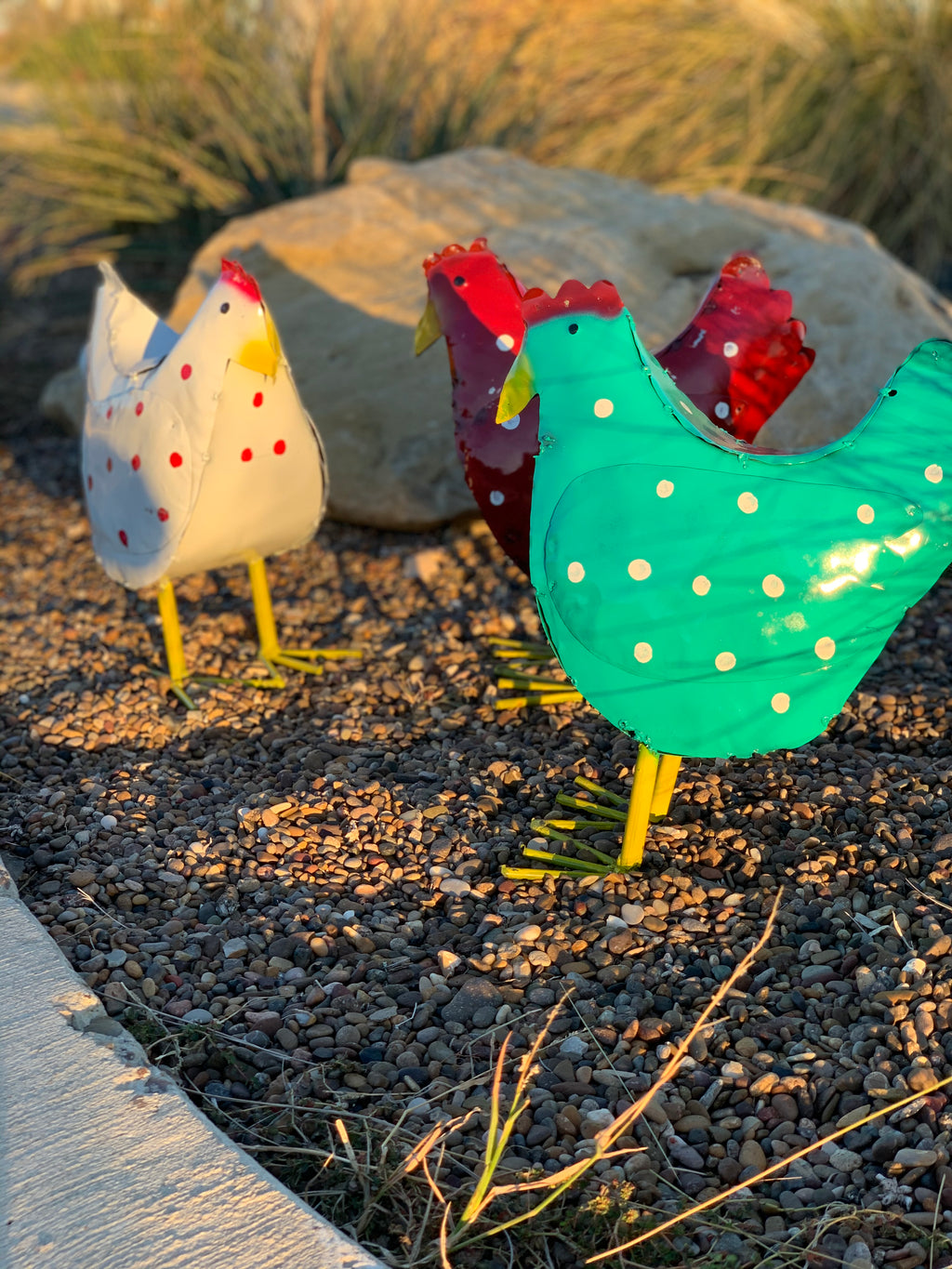 16" Colorful Metal Chicken – Handmade Garden & Yard Art