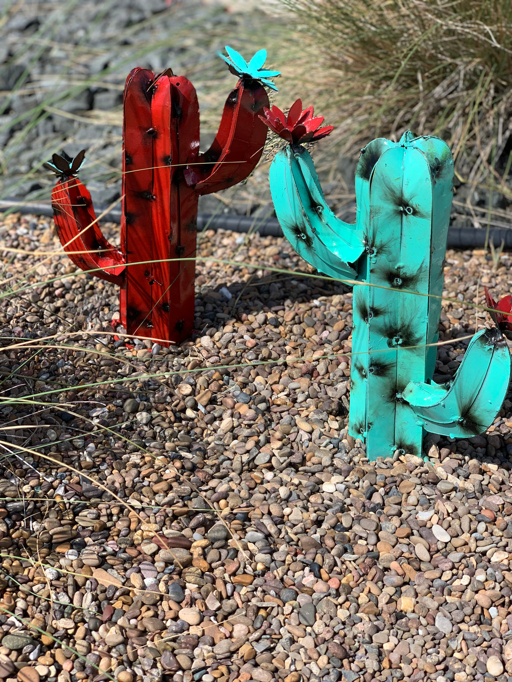 13” Mini Metal Saguaro Cactus – Colorful Southwestern Garden Art