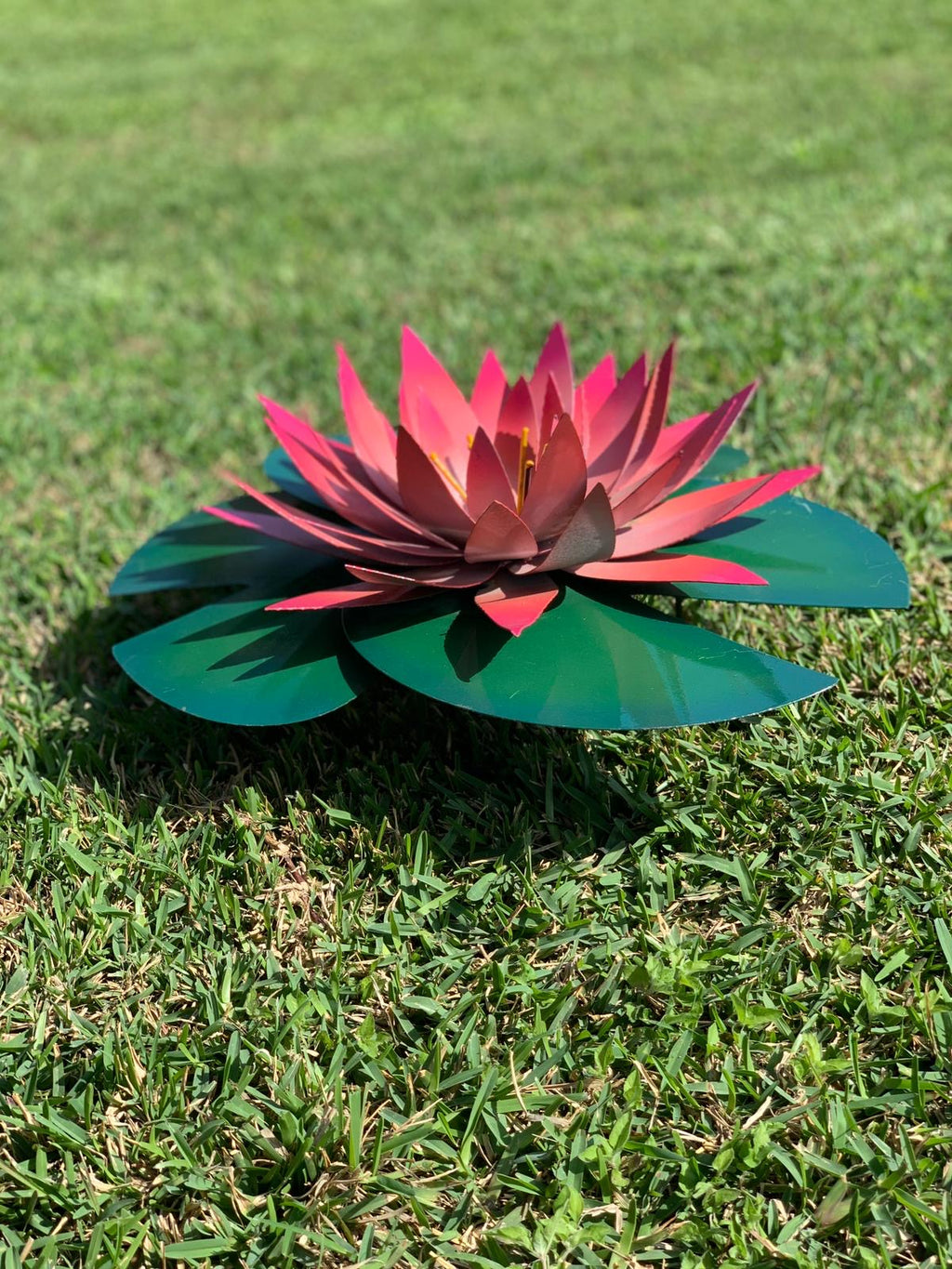 Handmade Metal Lotus Flower with Lily Pads – Colorful Garden Art