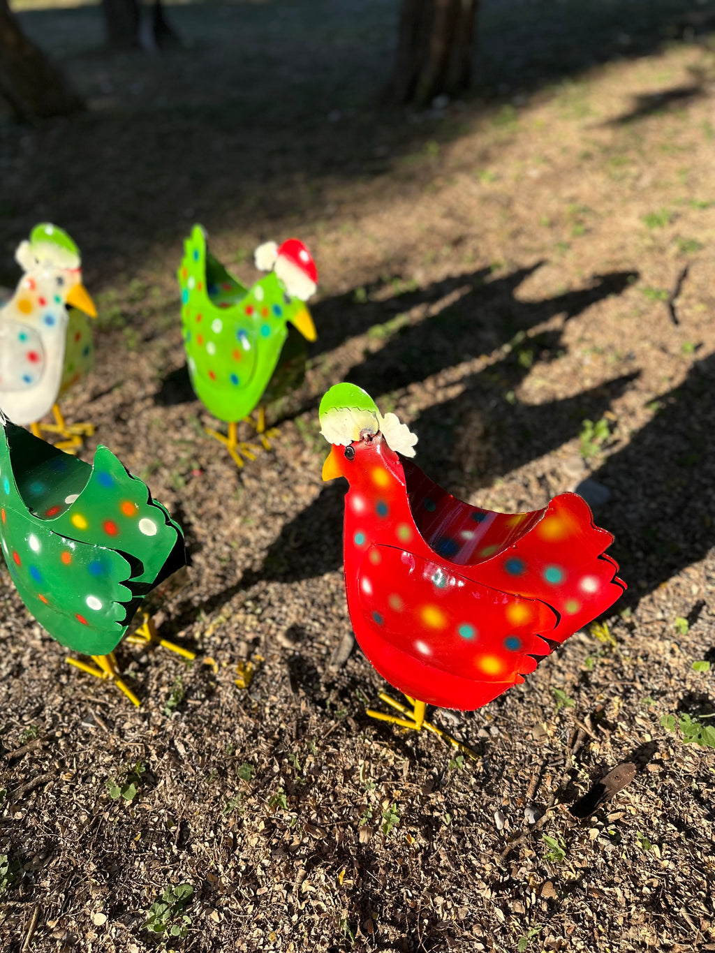 16" Handmade Metal Christmas Chicken – Colorful Holiday Garden Art