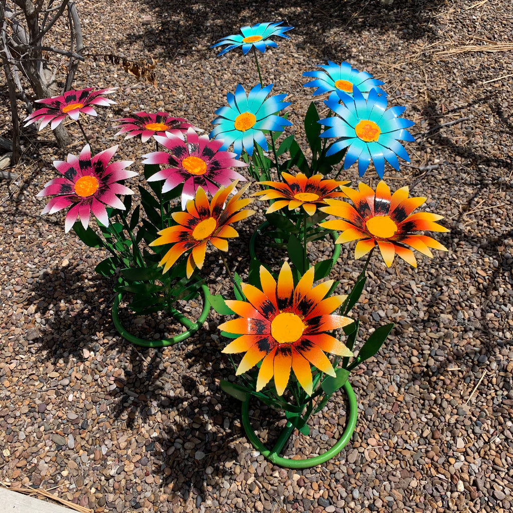 Colorful Handmade Metal Daisy Garden Flowers – 16” Outdoor Yard Art