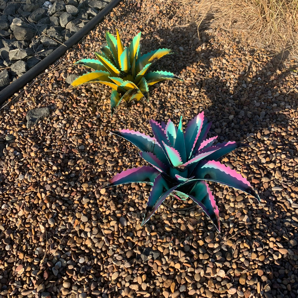 10” Colorful Metal Agave Garden Sculpture – Southwestern Yard Art