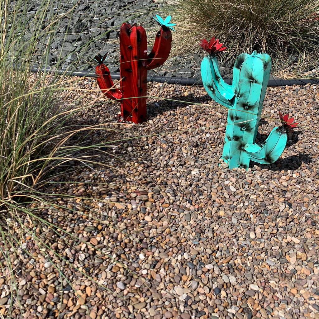 13” Mini Metal Saguaro Cactus – Colorful Southwestern Garden Art