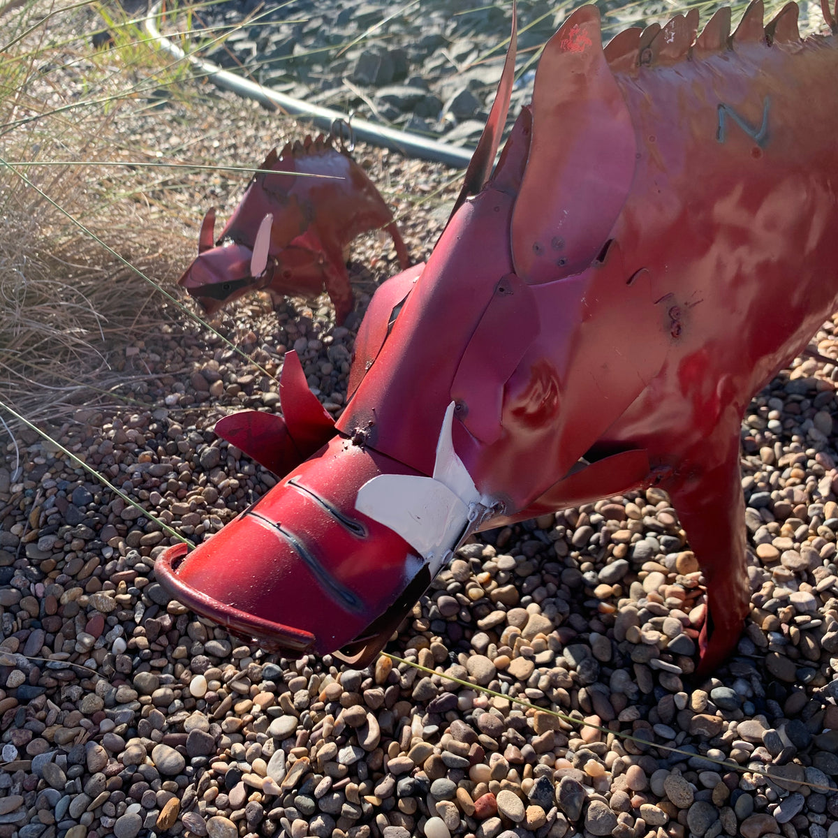 Set of 3 Rustic Red Metal Javelina Garden Sculptures
