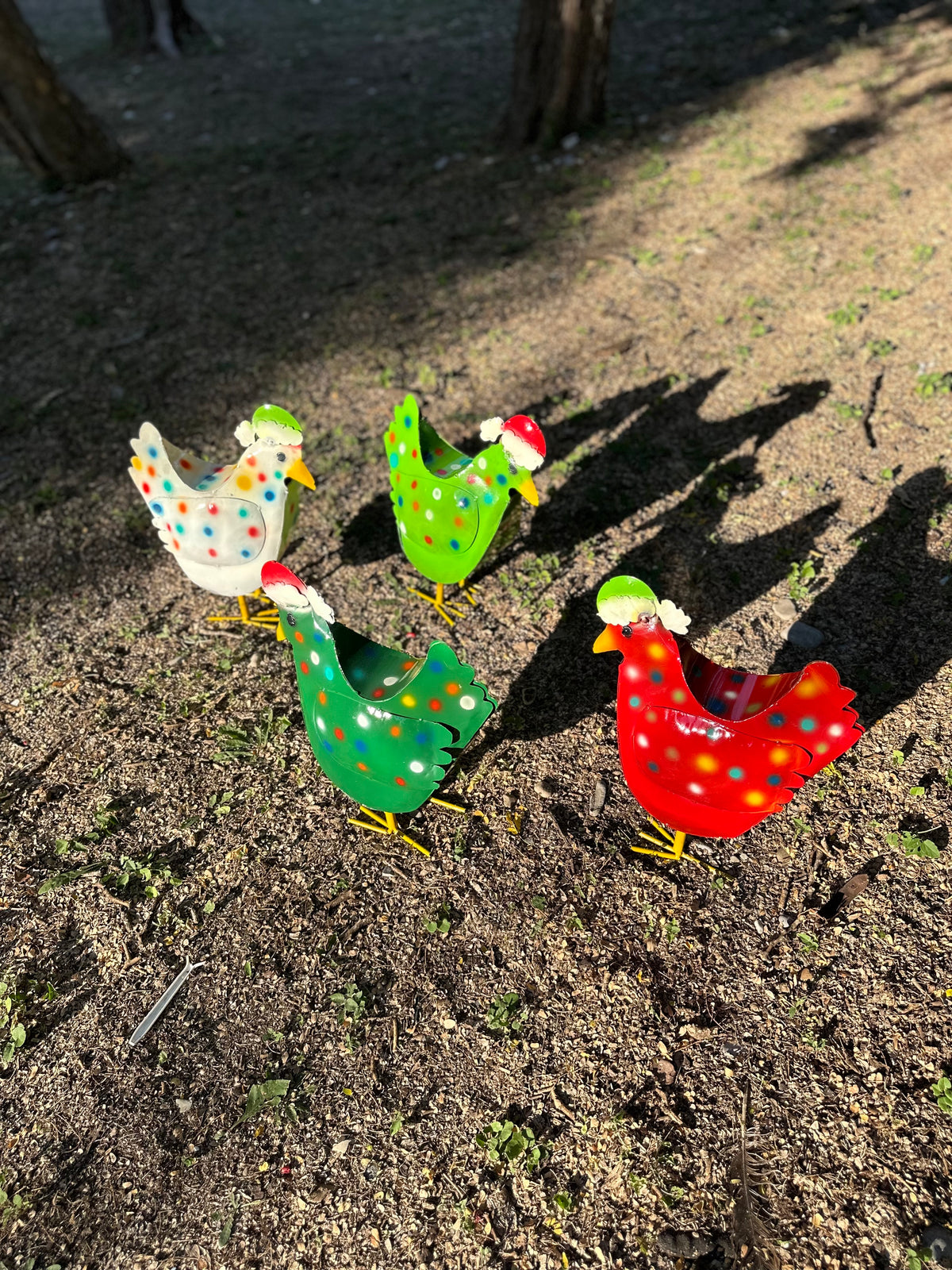 16" Handmade Metal Christmas Chicken – Colorful Holiday Garden Art