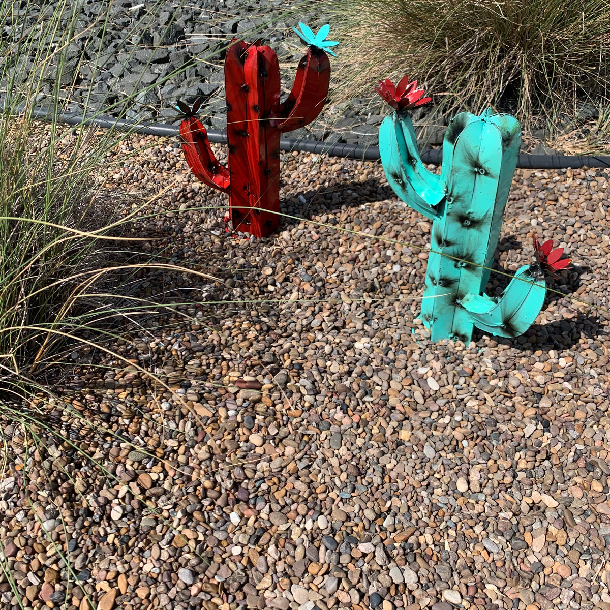 13” Mini Metal Saguaro Cactus – Colorful Southwestern Garden Art