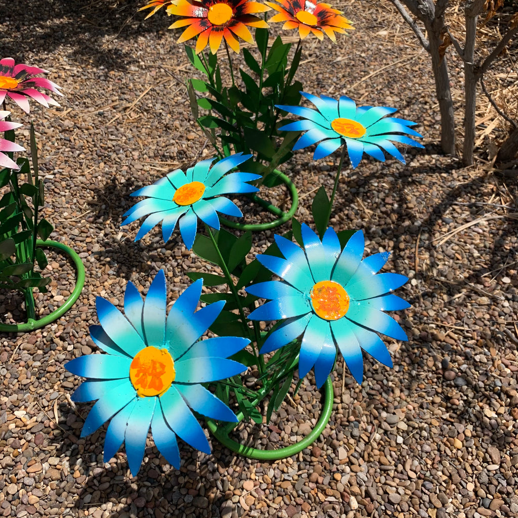 Colorful Handmade Metal Daisy Garden Flowers – 16” Outdoor Yard Art