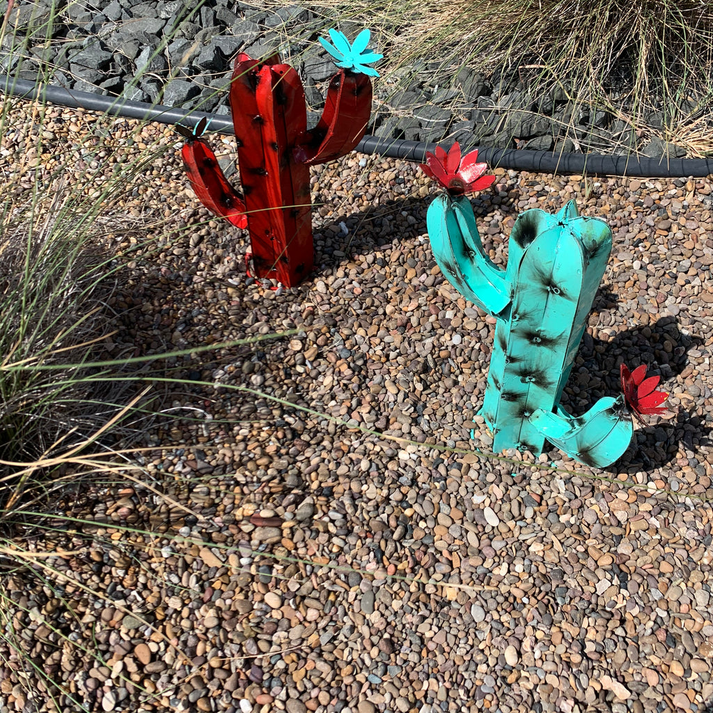 13” Mini Metal Saguaro Cactus – Colorful Southwestern Garden Art