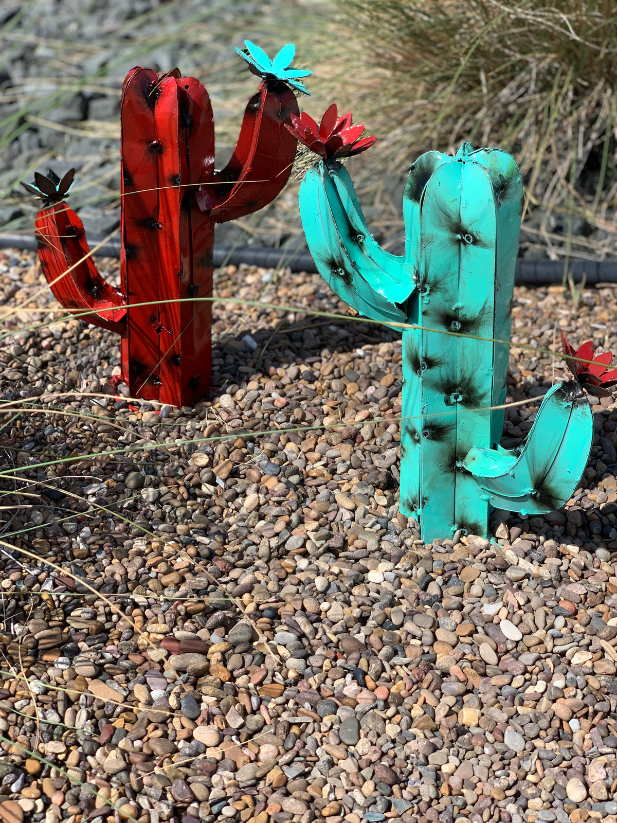 13” Mini Metal Saguaro Cactus – Colorful Southwestern Garden Art