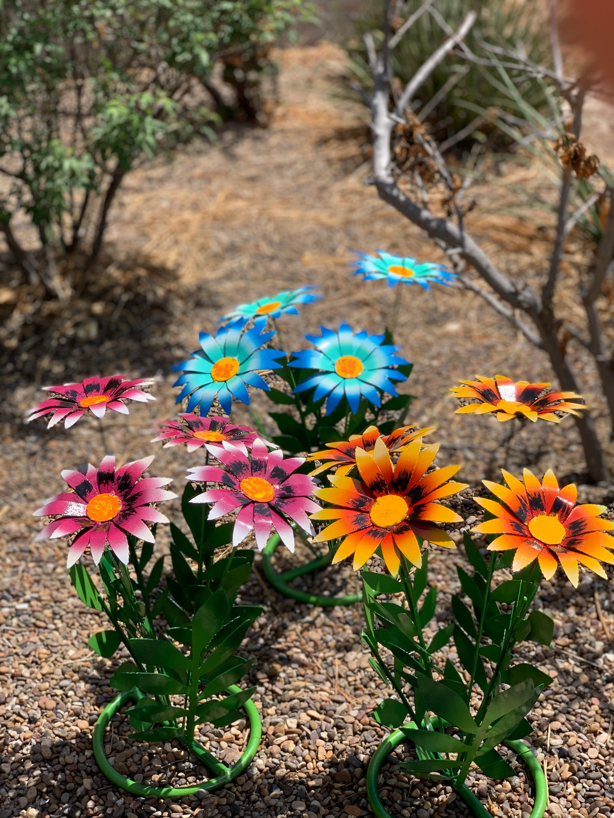 Colorful Handmade Metal Daisy Garden Flowers – 16” Outdoor Yard Art