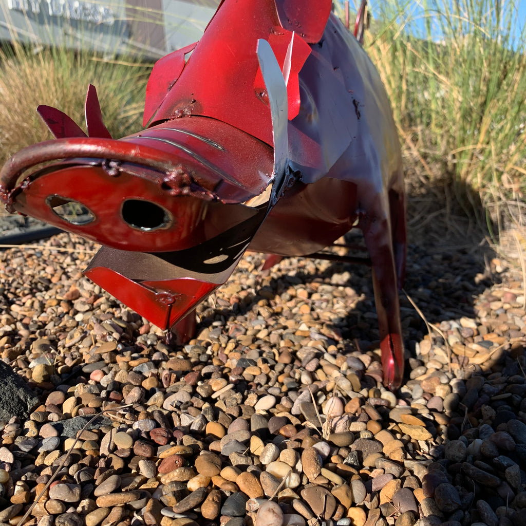 Set of 3 Rustic Red Metal Javelina Garden Sculptures
