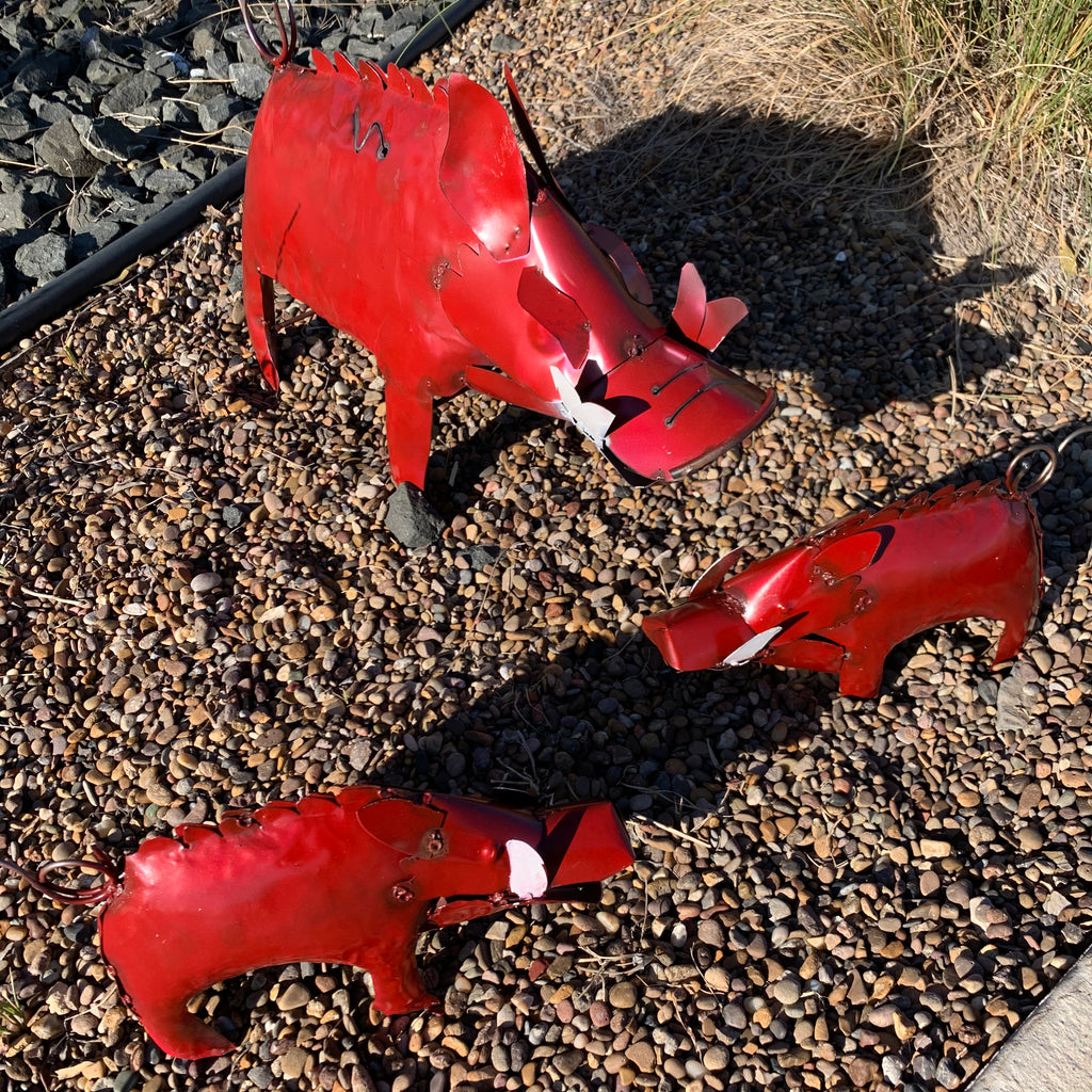 Set of 3 Rustic Red Metal Javelina Garden Sculptures