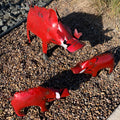 Set of 3 Rustic Red Metal Javelina Garden Sculptures