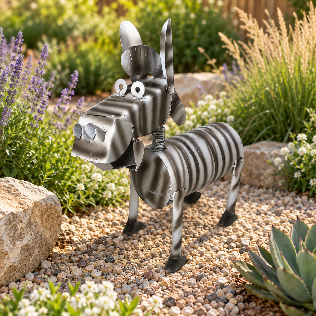 14” Handmade Metal Zebra Garden Sculpture – Whimsical Outdoor Decor