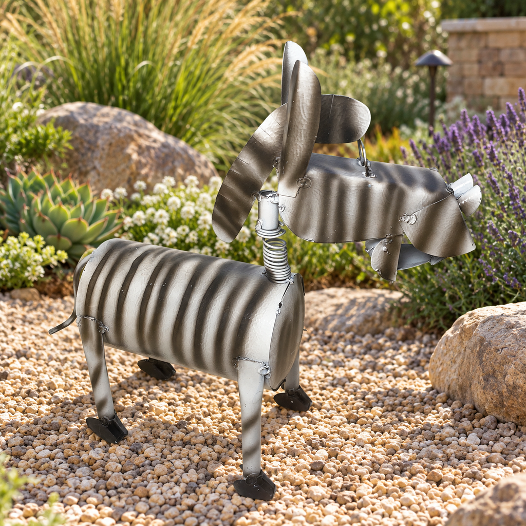 14” Handmade Metal Zebra Garden Sculpture – Whimsical Outdoor Decor