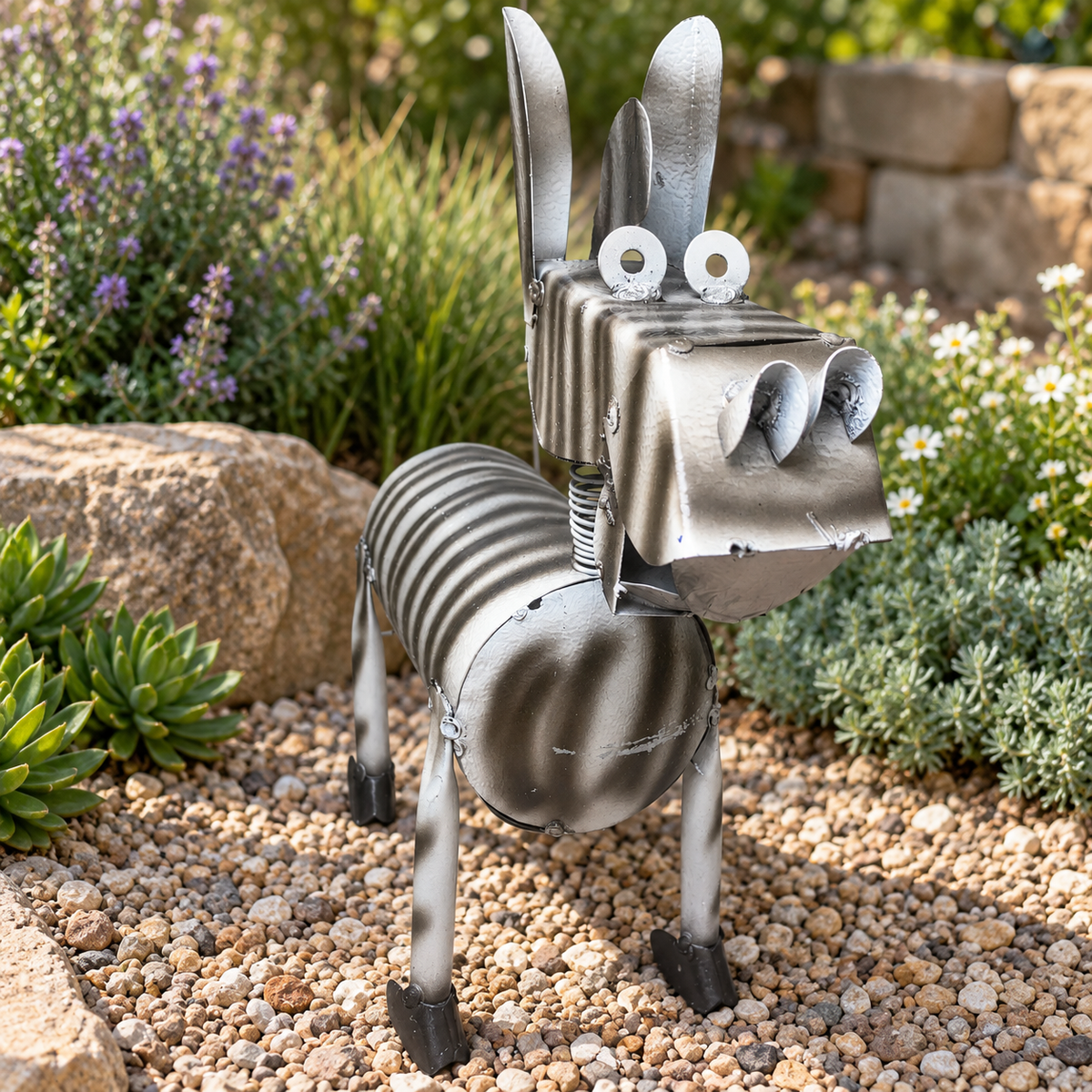 14” Handmade Metal Zebra Garden Sculpture – Whimsical Outdoor Decor