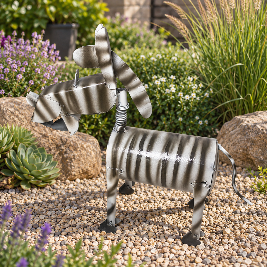 14” Handmade Metal Zebra Garden Sculpture – Whimsical Outdoor Decor