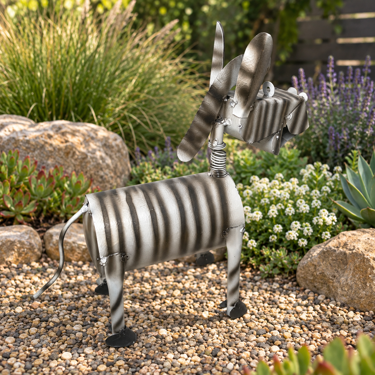 14” Handmade Metal Zebra Garden Sculpture – Whimsical Outdoor Decor