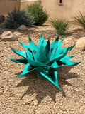 Turquoise Desert Bloom Metal Agave Garden Sculpture – Handmade Southwestern Yard Art