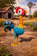 Colorful Metal Farm Rooster – Whimsical Barnyard Garden Sculpture