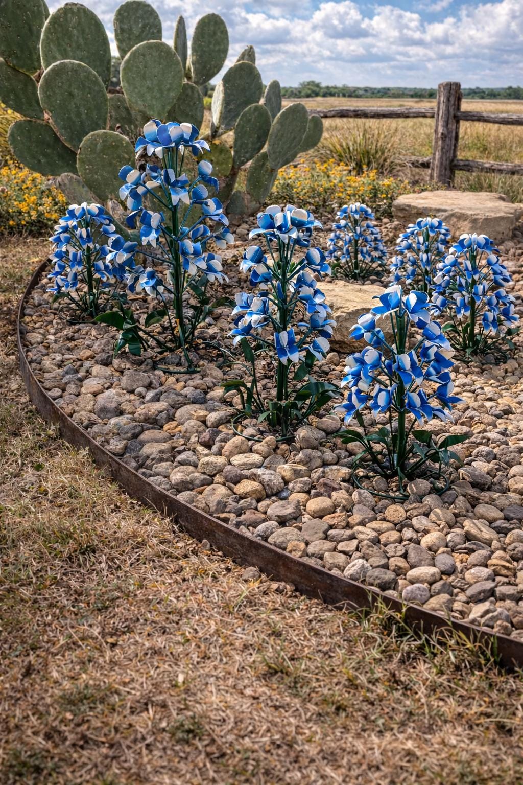 Texas Bluebonnet Metal Garden Cluster – Rustic Spring Wildflower Yard Art