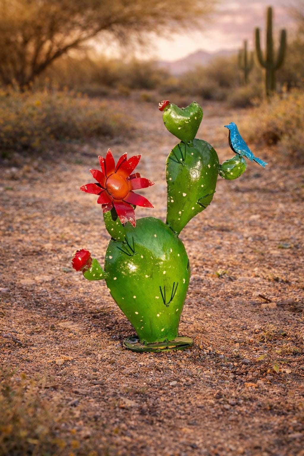 Colorful Metal Prickly Pear Cactus – Whimsical Southwest Garden Sculpture