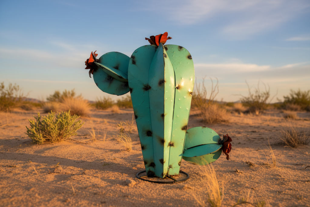 Turquoise Round Cactus - Garden Art