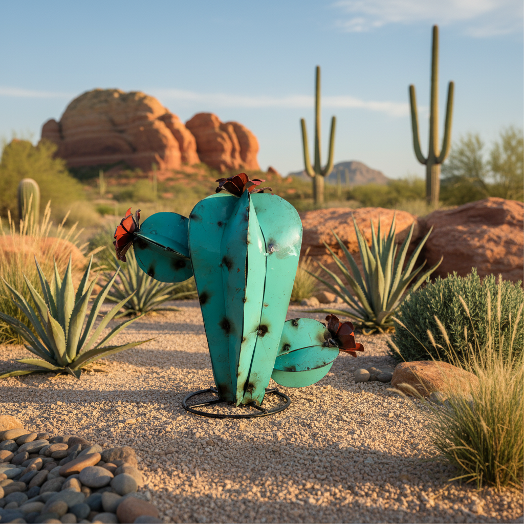Turquoise Round Cactus - Garden Art